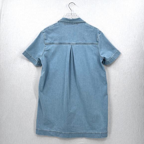 ENZA COSTA Soft Denim Shirt Dress Womens Small Light Blue Short Sleeve Button Up - Picture 5 of 14